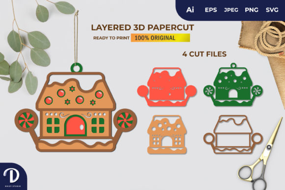 3D Layered Papercut Gingerbread House