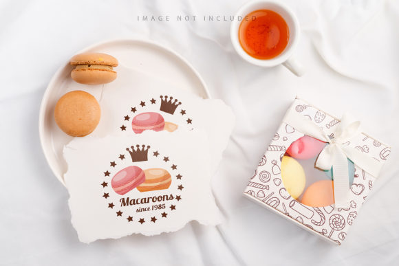 Mockup Paper and Box with Macaron